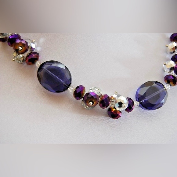 Vintage Swarovski Purple Crystal Aurora Borealis Statement Necklace Choker - Picture 8 of 9